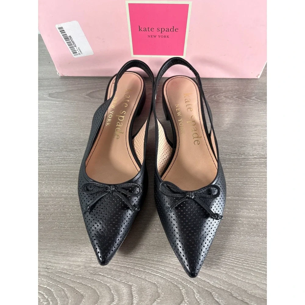 Kate Spade Veronica‎ Black Perforated Leather Pointed Toe Slingback Flats 6B